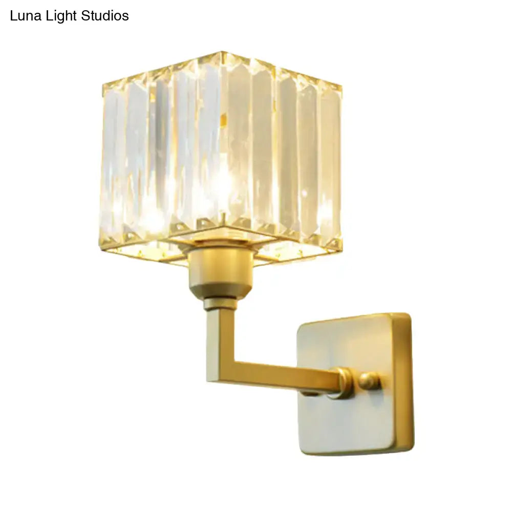 Modern gold crystal block wall sconce – bedroom lighting