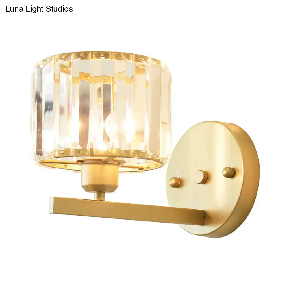 Modern gold crystal block wall sconce – bedroom lighting