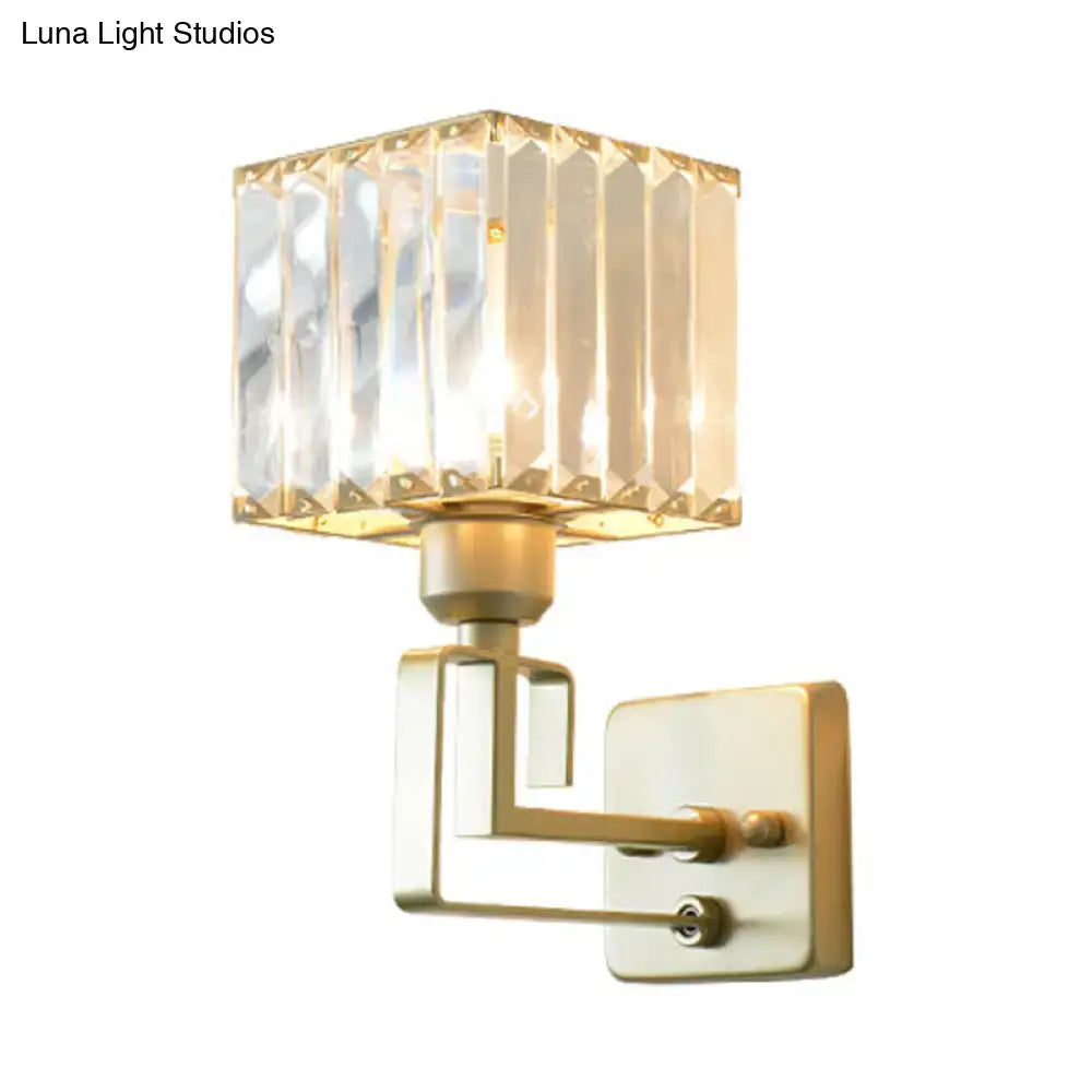 Modern gold crystal block wall sconce – bedroom lighting