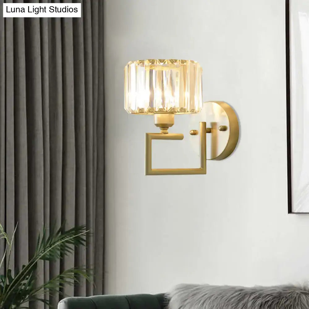Modern gold crystal block wall sconce – bedroom lighting
