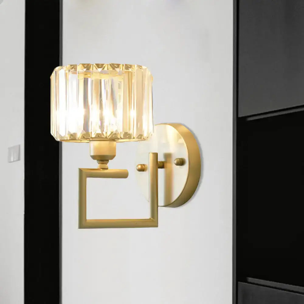Modern gold crystal block wall sconce – bedroom lighting