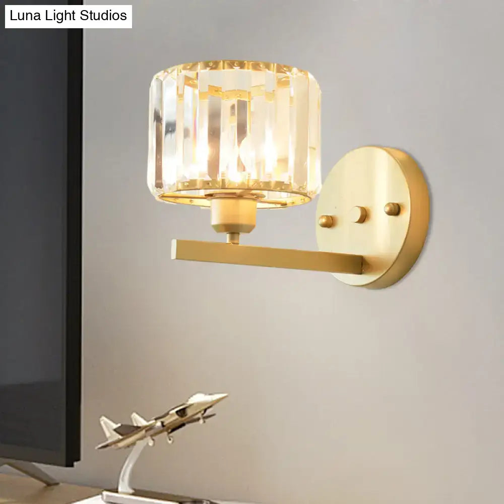 Modern gold crystal block wall sconce – bedroom lighting