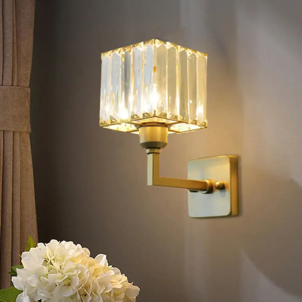 Modern gold crystal block wall sconce – bedroom lighting