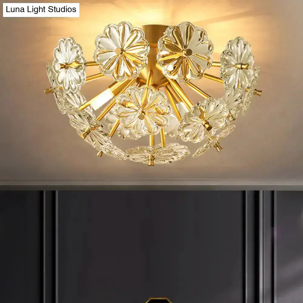 Modern gold crystal bouquet semi flush mount – bedroom ceiling light