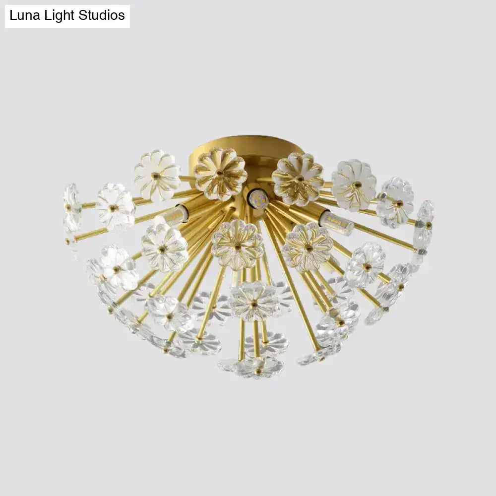 Modern gold crystal bouquet semi flush mount – bedroom ceiling light