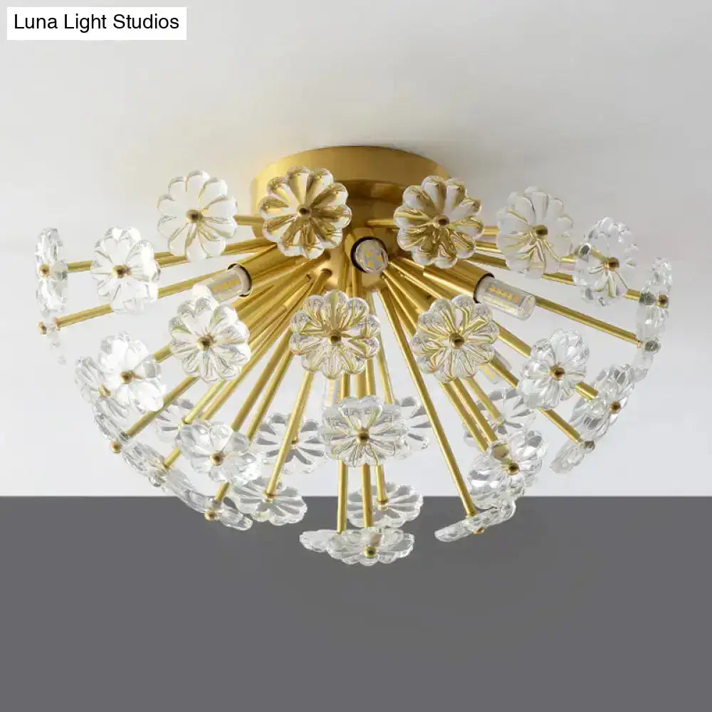 Modern gold crystal bouquet semi flush mount – bedroom ceiling light