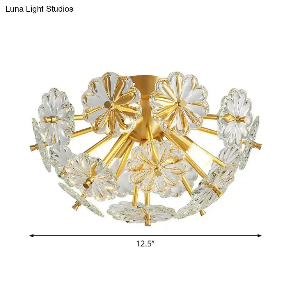 Modern gold crystal bouquet semi flush mount – bedroom ceiling light