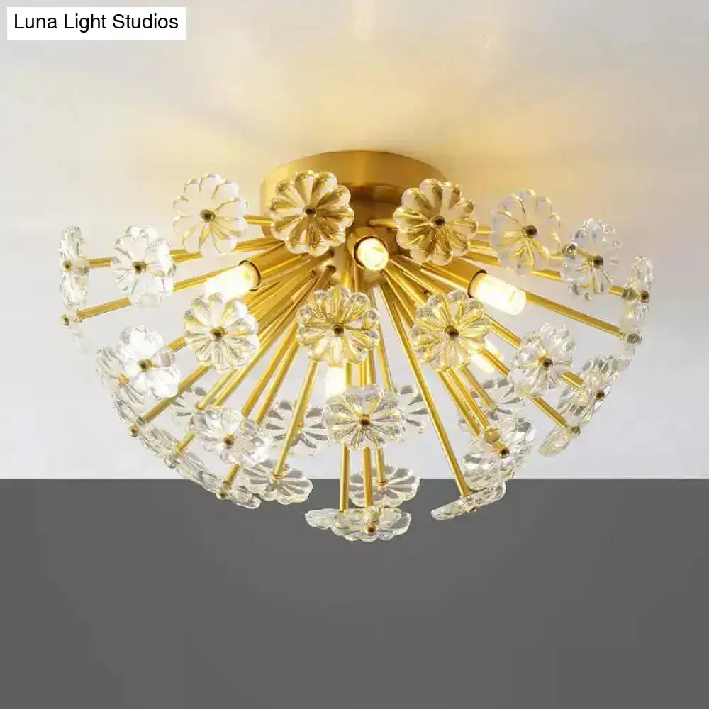 Modern gold crystal bouquet semi flush mount – bedroom ceiling light