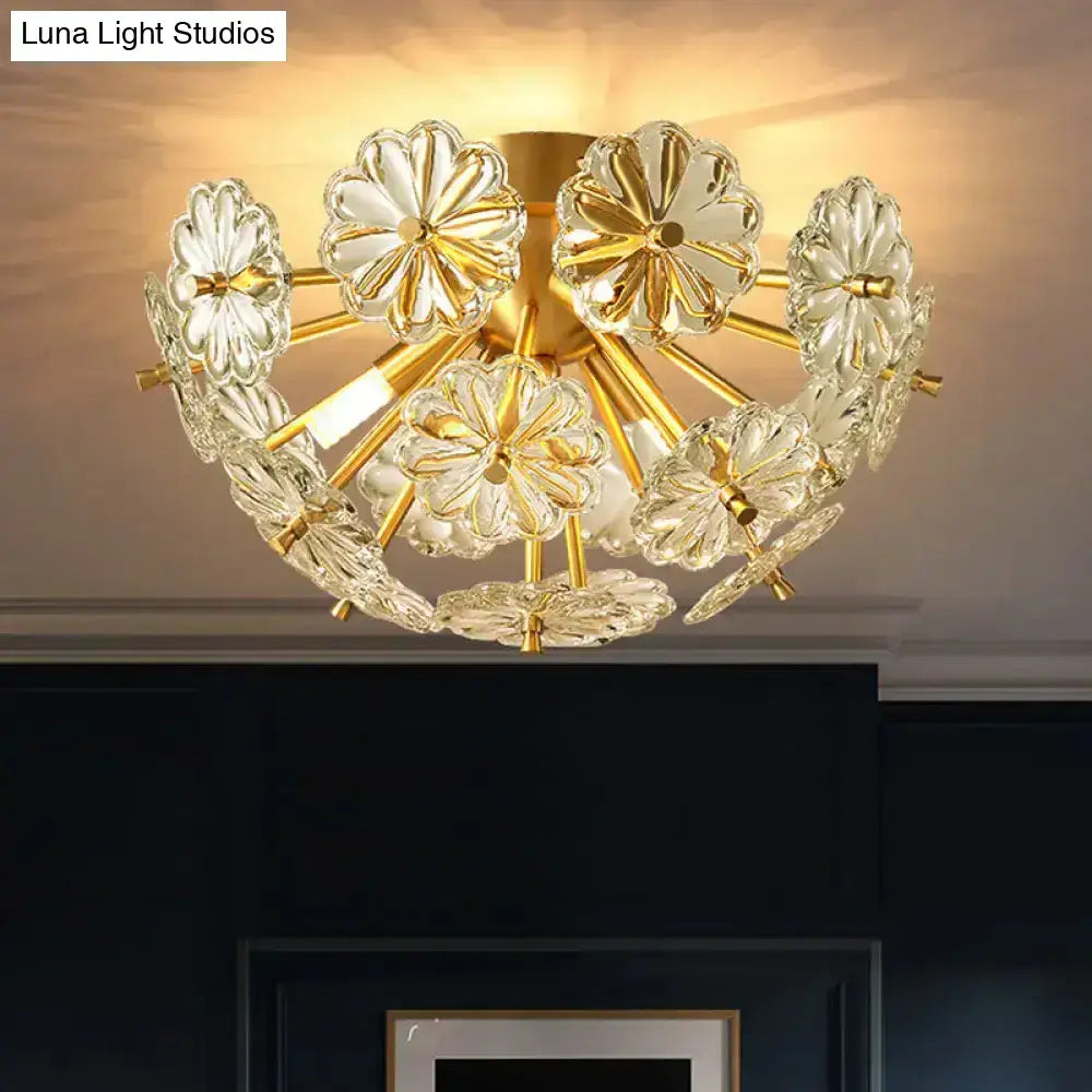 Modern gold crystal bouquet semi flush mount – bedroom ceiling light