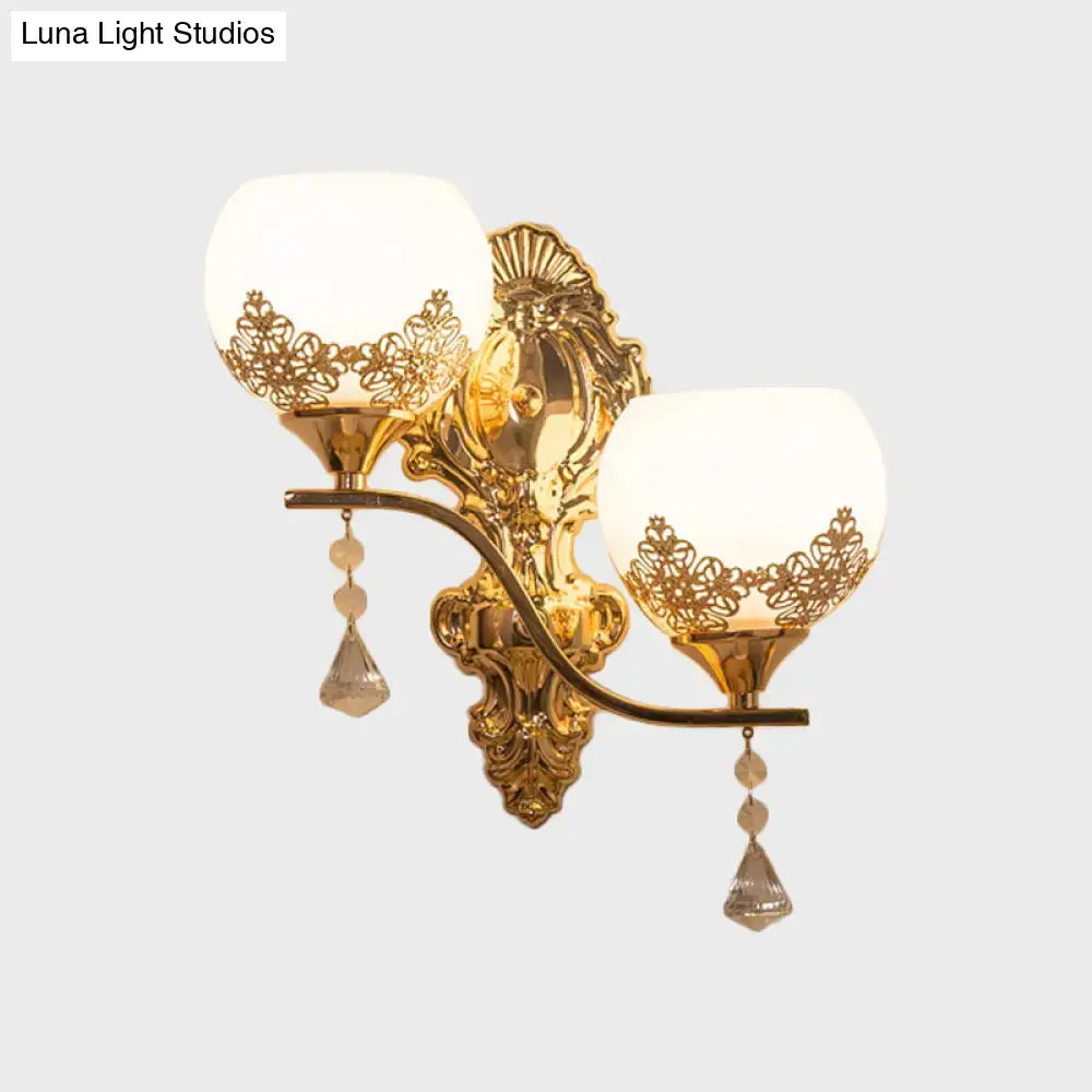 Modern gold crystal bowl wall sconce – living room lace cutout light