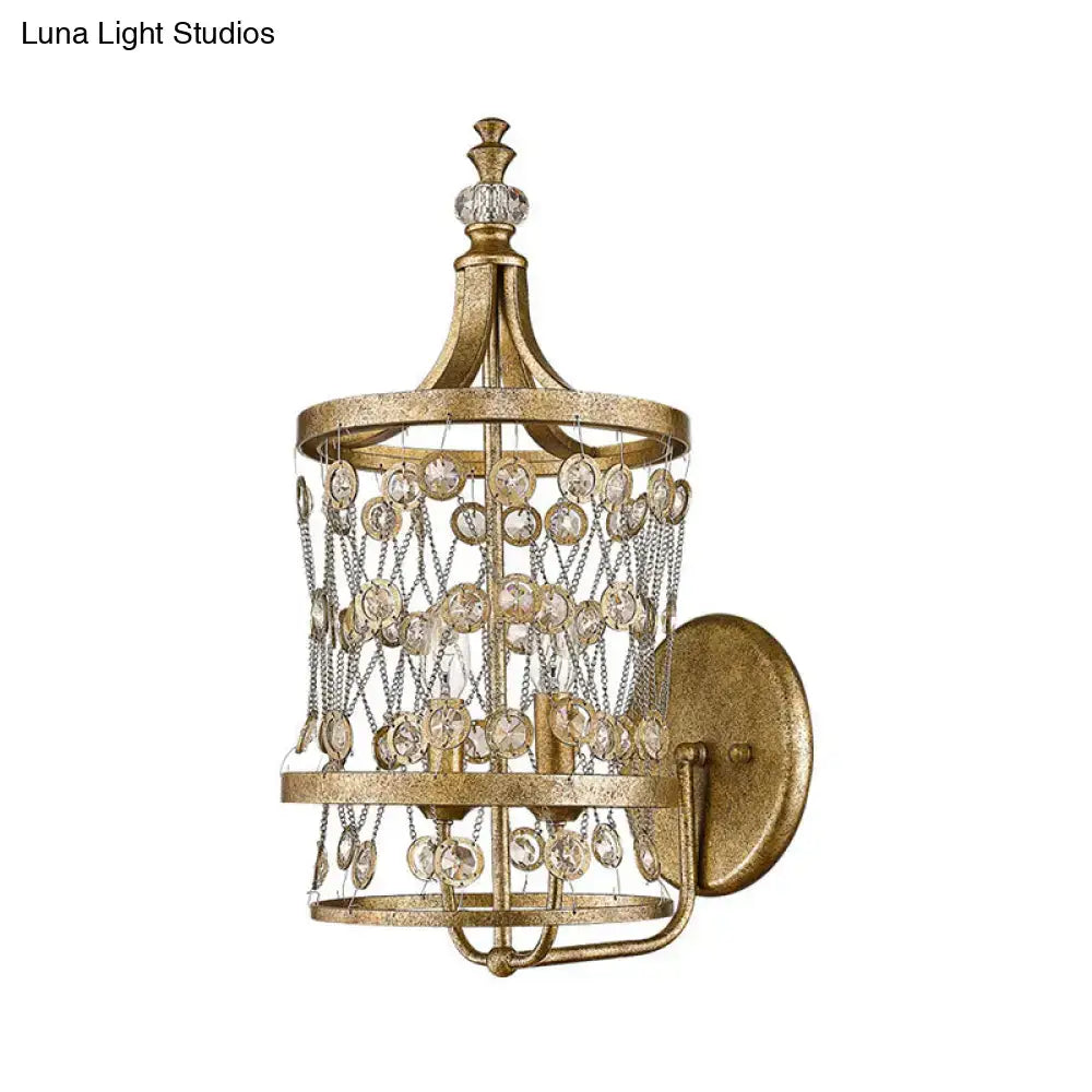 Modern gold crystal cylinder cage wall light living room 110v-120v