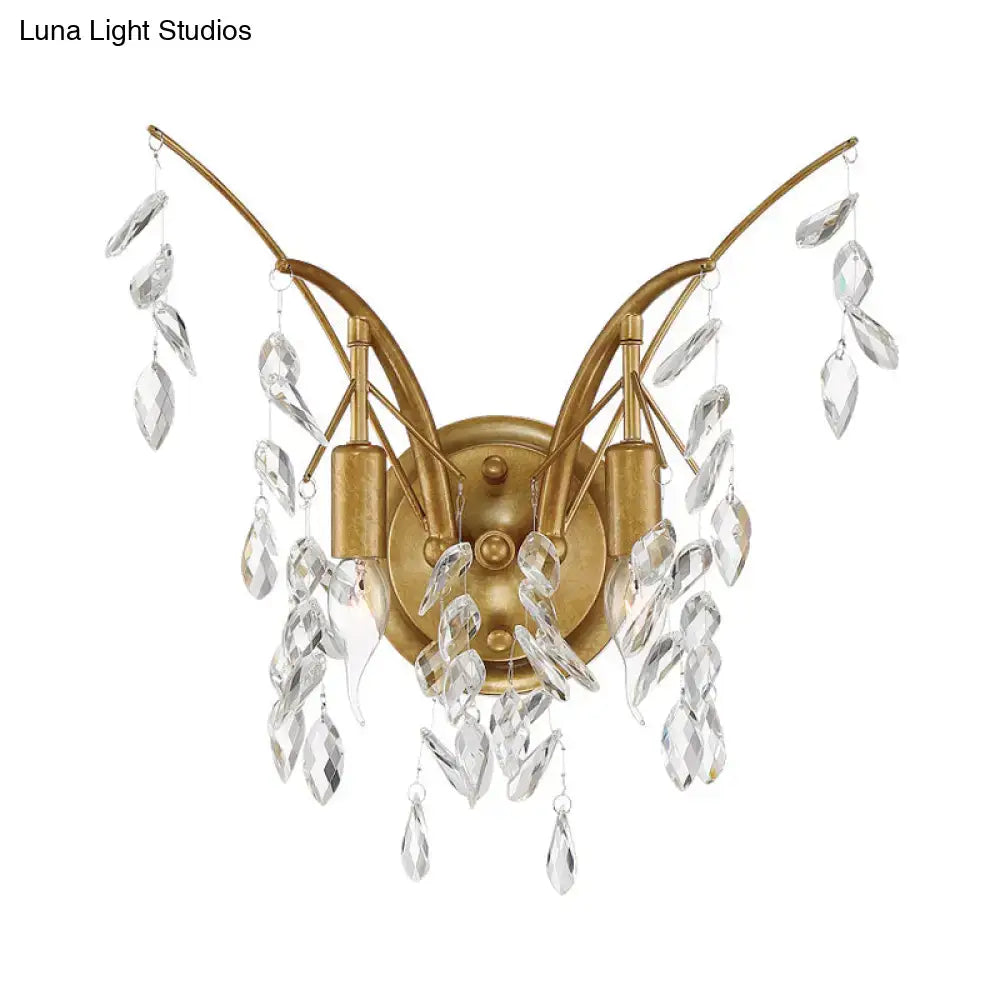 Modern gold crystal drop wall sconce living room branch light