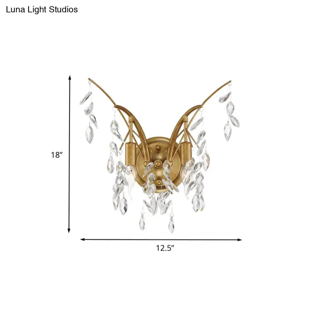 Modern gold crystal drop wall sconce living room branch light