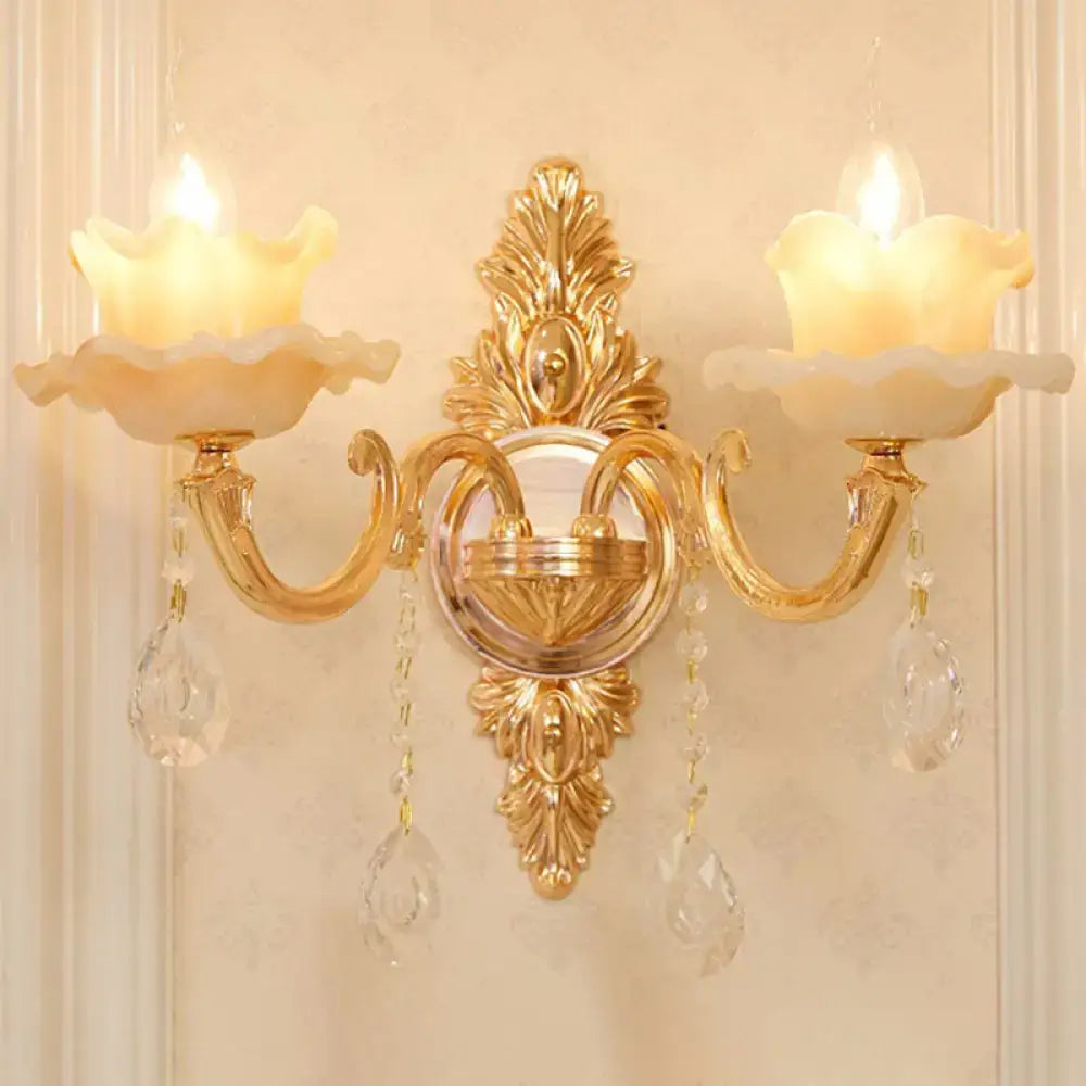 Modern gold crystal droplet wall mount light bedroom sconce