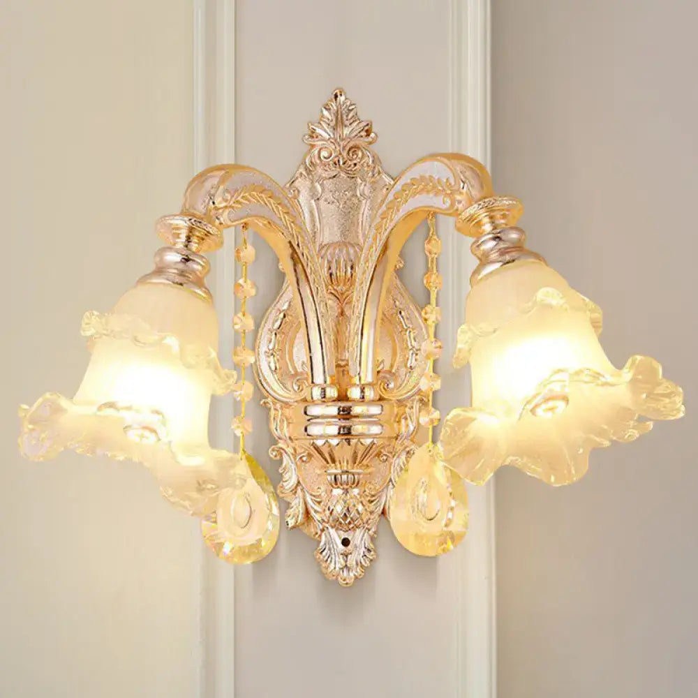 Modern gold crystal droplet wall mount light bedroom sconce