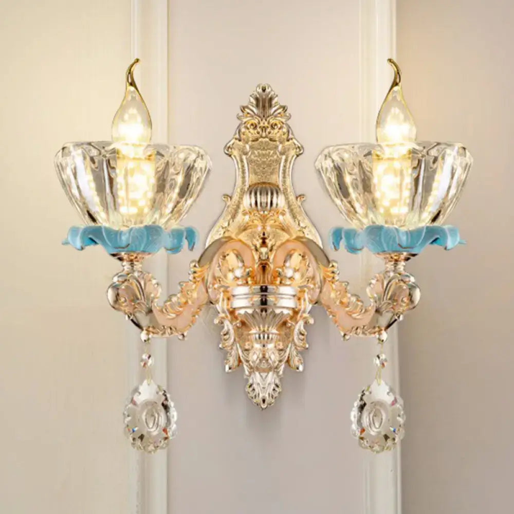 Modern gold crystal droplet wall mount light bedroom sconce