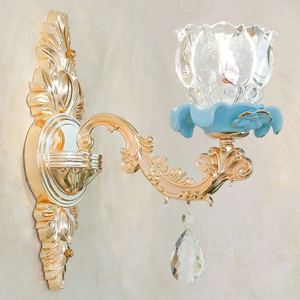 Modern gold crystal droplet wall mount light bedroom sconce