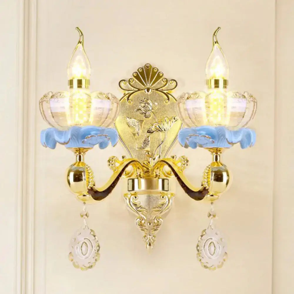 Modern gold crystal droplet wall mount light bedroom sconce
