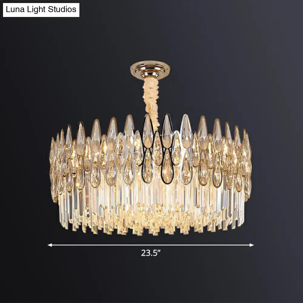 Modern gold crystal drum pendant light for living room