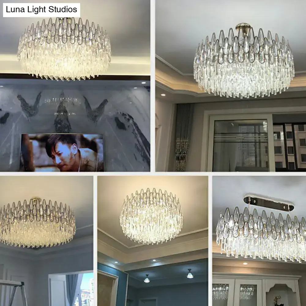 Modern gold crystal drum pendant light for living room