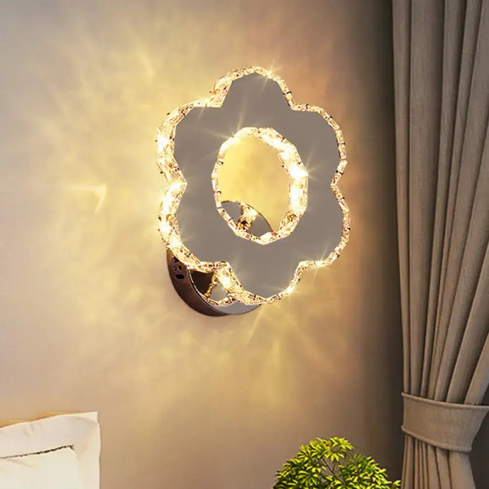 Modern gold crystal flower wall sconce bedroom warm white light