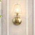 Modern gold crystal glass sconce with textured glass shade and crystal accents for living room wall lighting