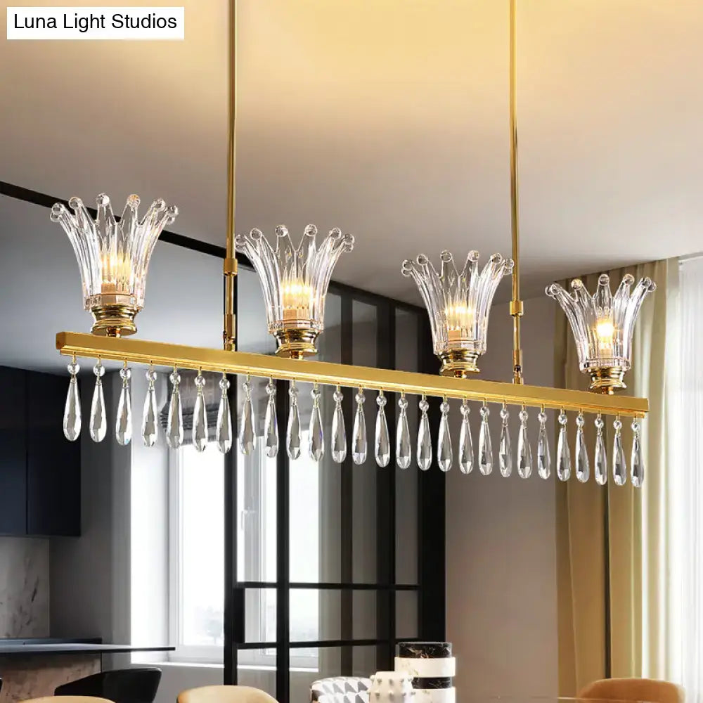 Modern gold crystal island light kitchen four bulb fixture