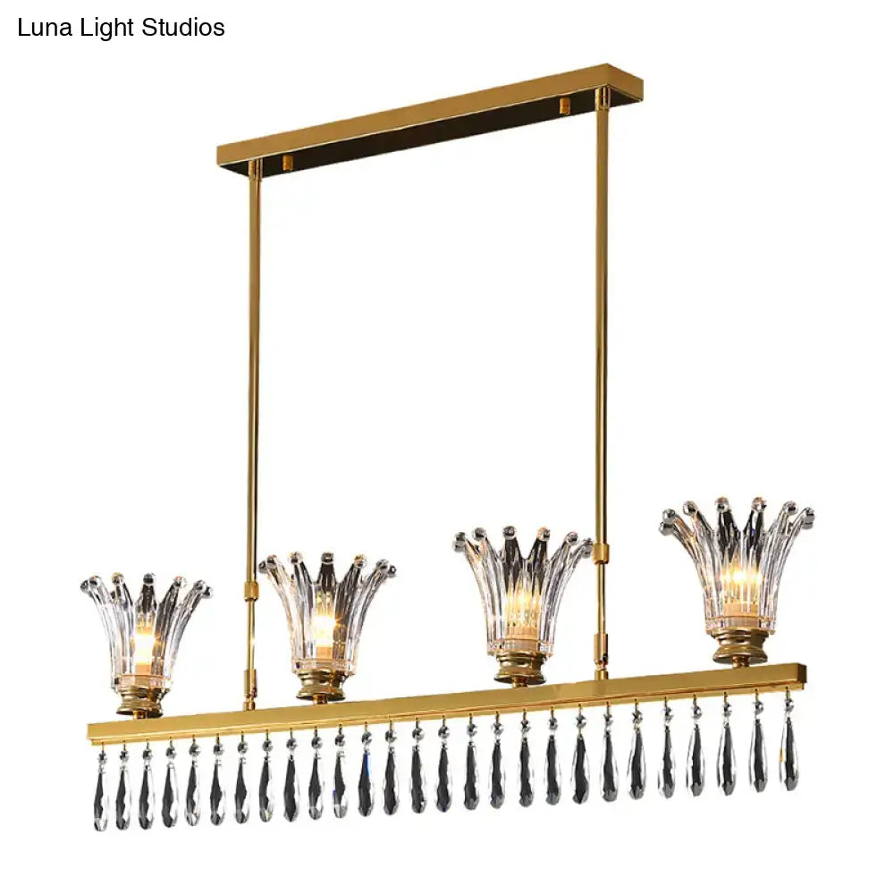 Modern gold crystal island light kitchen four bulb fixture
