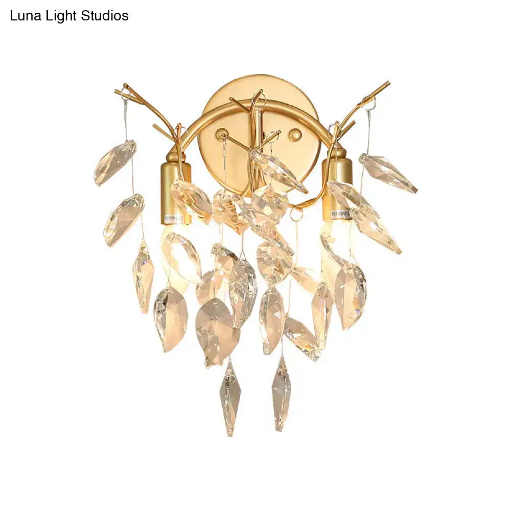 Modern gold crystal leaf light fixture porch wall sconce