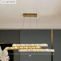 Decorbites gold linear island pendant light with clear crystal accents features three horizontal tiers with led minimalist design