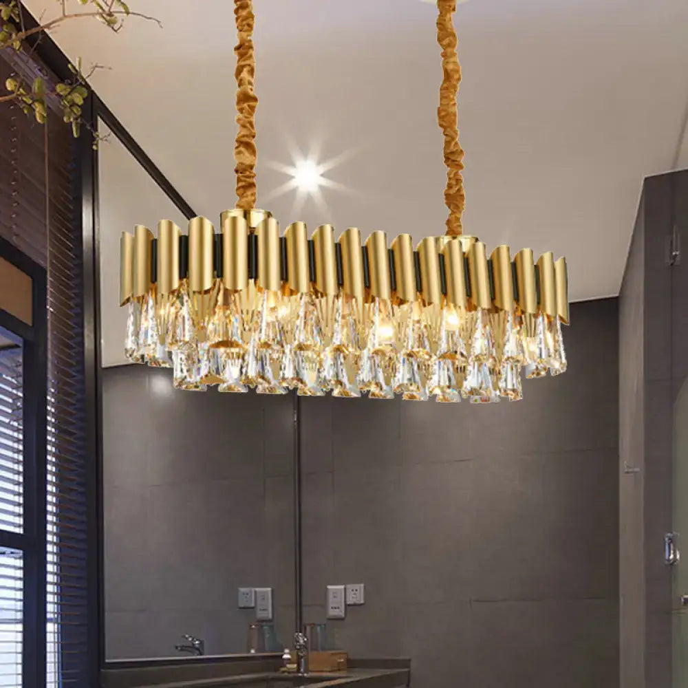Modern gold crystal oval chandelier dining room lighting