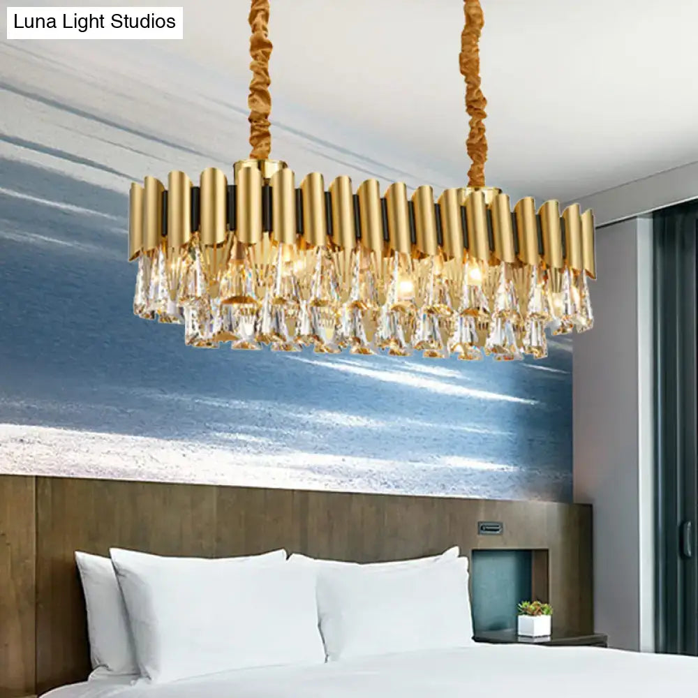 Modern gold crystal oval chandelier dining room lighting