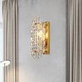 Modern gold crystal panel wall lamp with faceted crystal discs and metal base for 110v-120v hallway sconce lighting