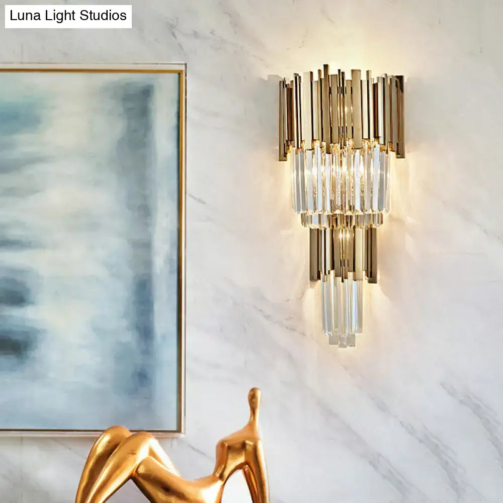 Modern gold crystal sconce light bedroom 110v-120v tiered wall lamp