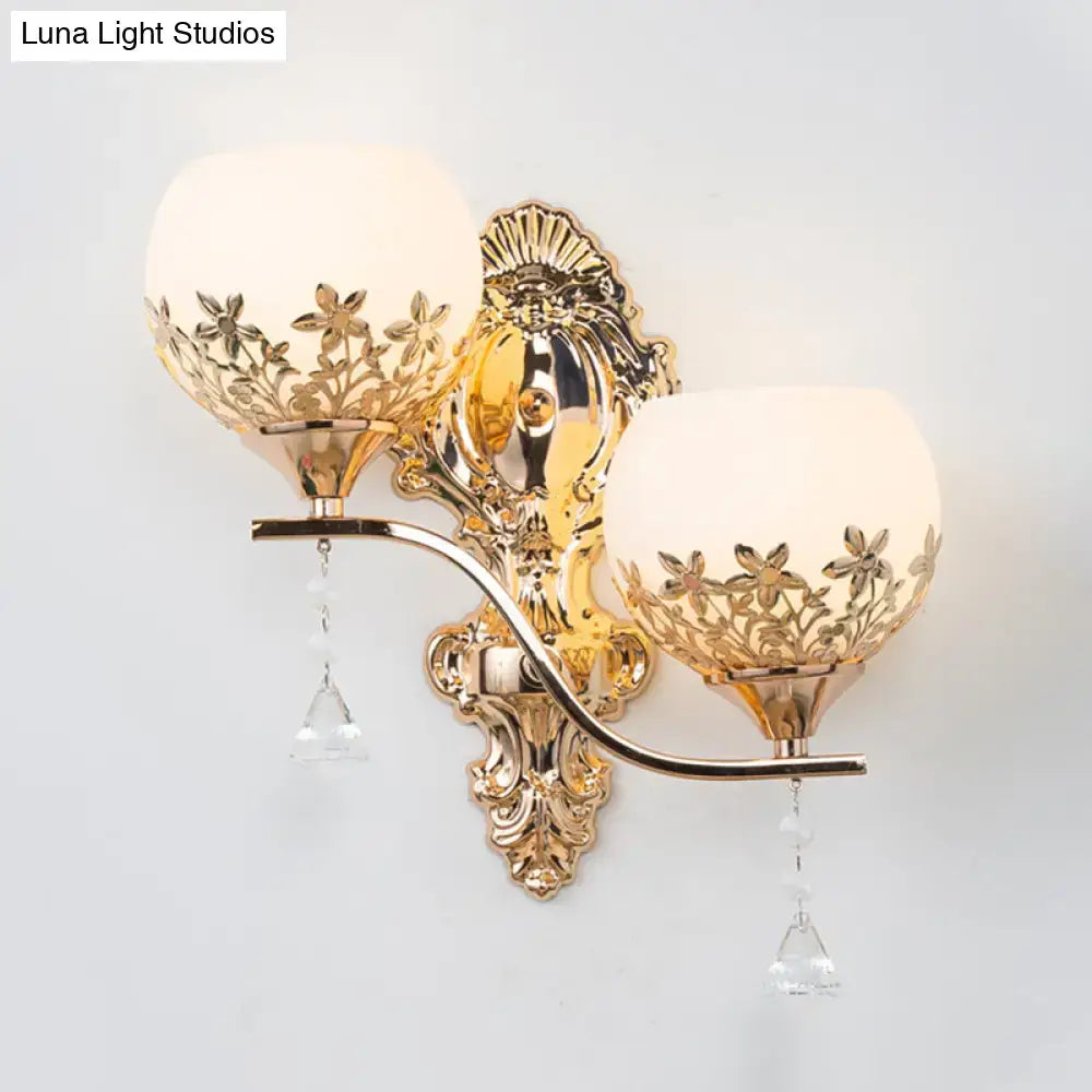 Modern gold crystal shade wall sconce light fixture bedroom lamp