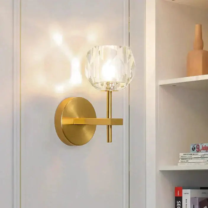 Modern gold crystal wall lamp bedroom globe sconce
