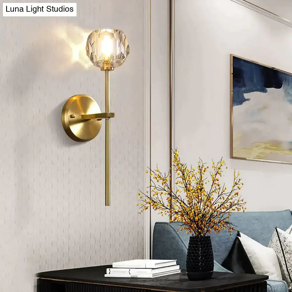 Modern gold crystal wall lamp bedroom globe sconce