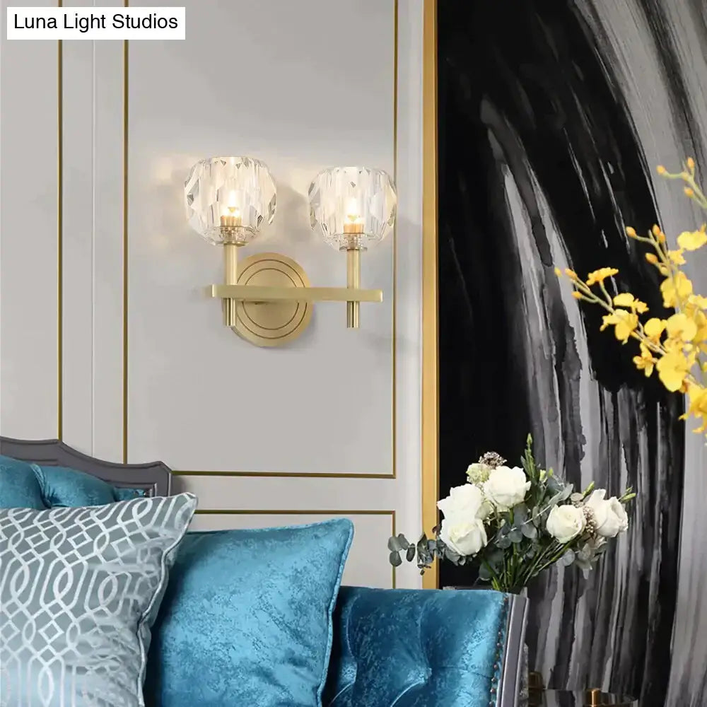 Modern gold crystal wall lamp bedroom globe sconce