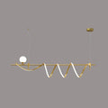 Modern gold curve island light kitchen led pendant with a gold-toned wave-like strip and frosted glass ball bulb island light fixture