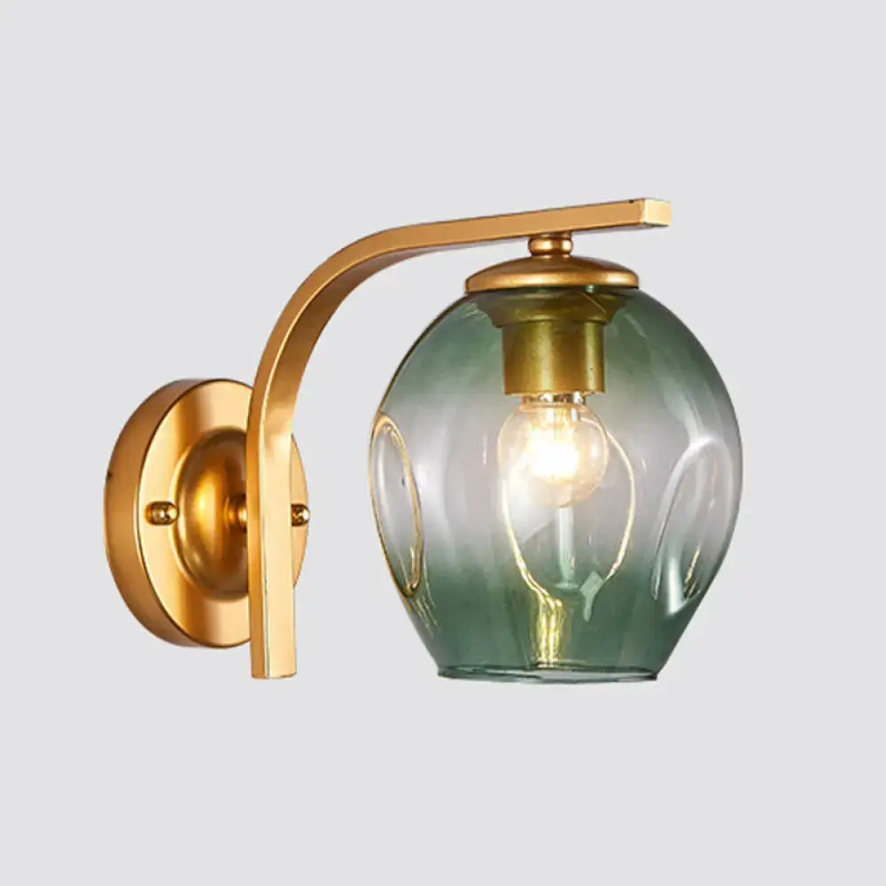 Modern gold curved arm glass wall sconce bedroom light