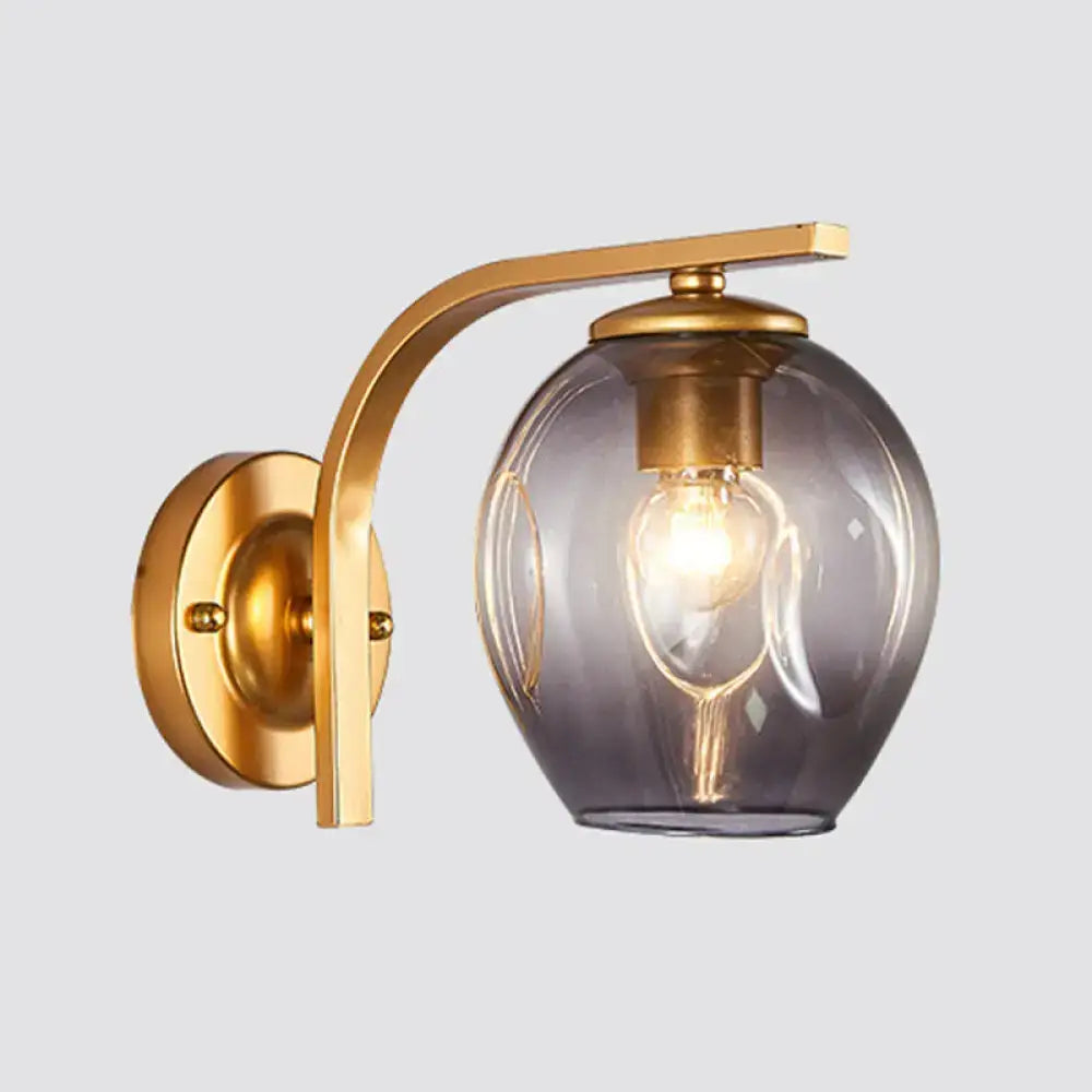 Modern gold curved arm glass wall sconce bedroom light