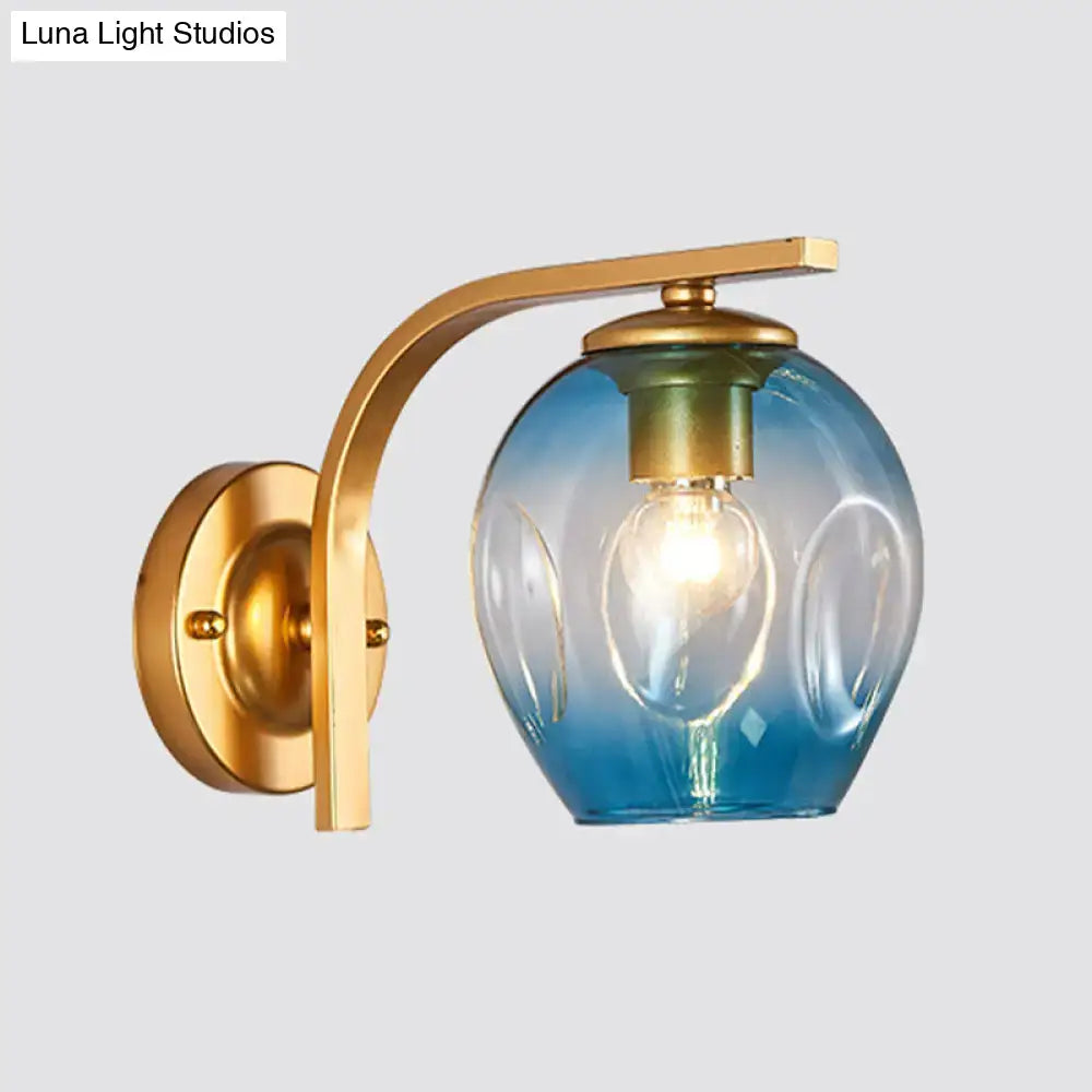 Modern gold curved arm glass wall sconce bedroom light