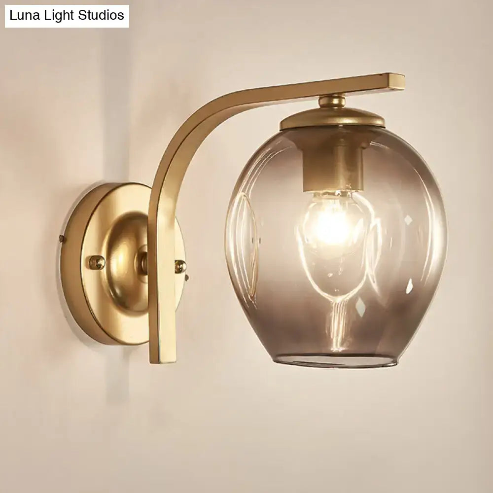 Modern gold curved arm glass wall sconce bedroom light