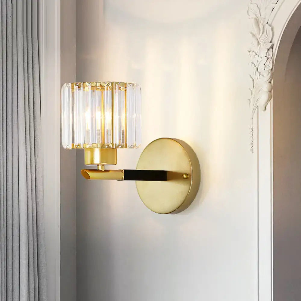 Modern gold cylinder crystal wall light fixture bedroom sconce
