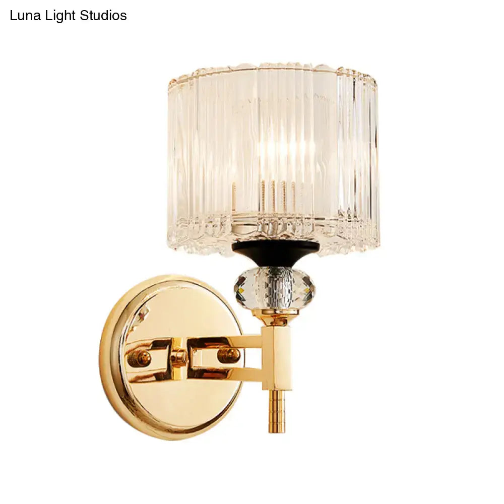Modern gold cylinder sconce crystal wall lamp for bedroom