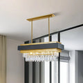 Modern gold & dark gray rectangle hanging light with crystal prisms