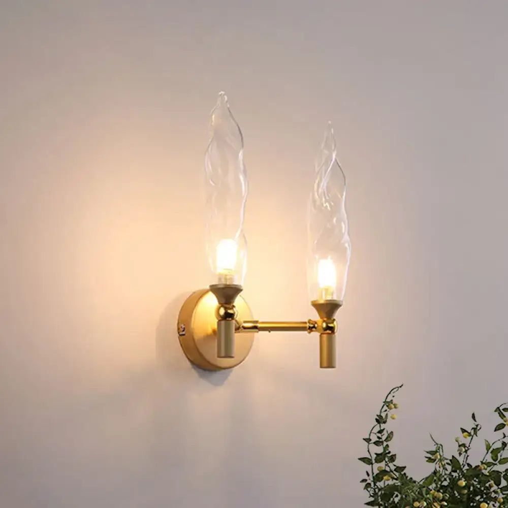 Modern gold double arm wall sconce living room glass shade