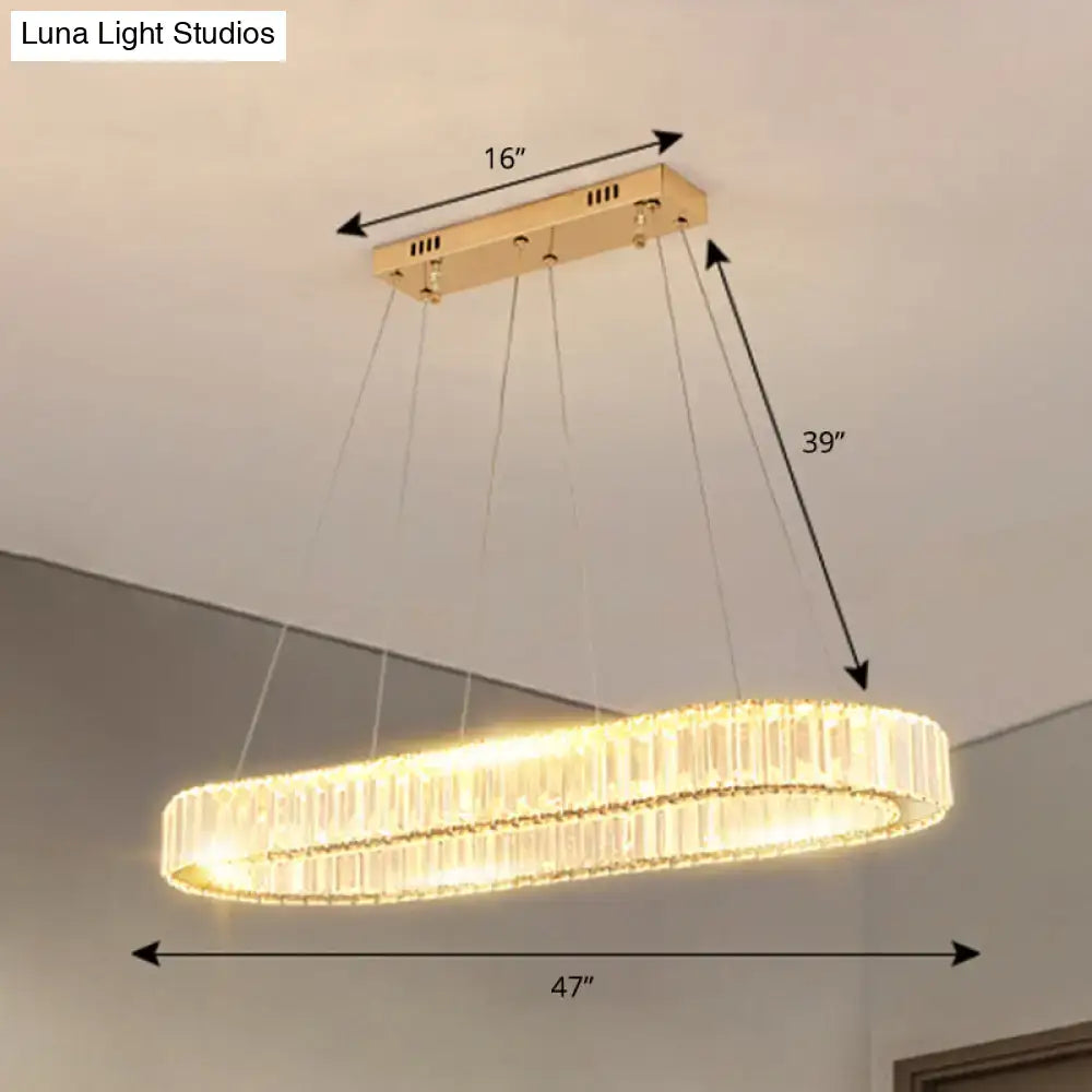 Modern gold double ring led suspension lamp with optical k9 crystal