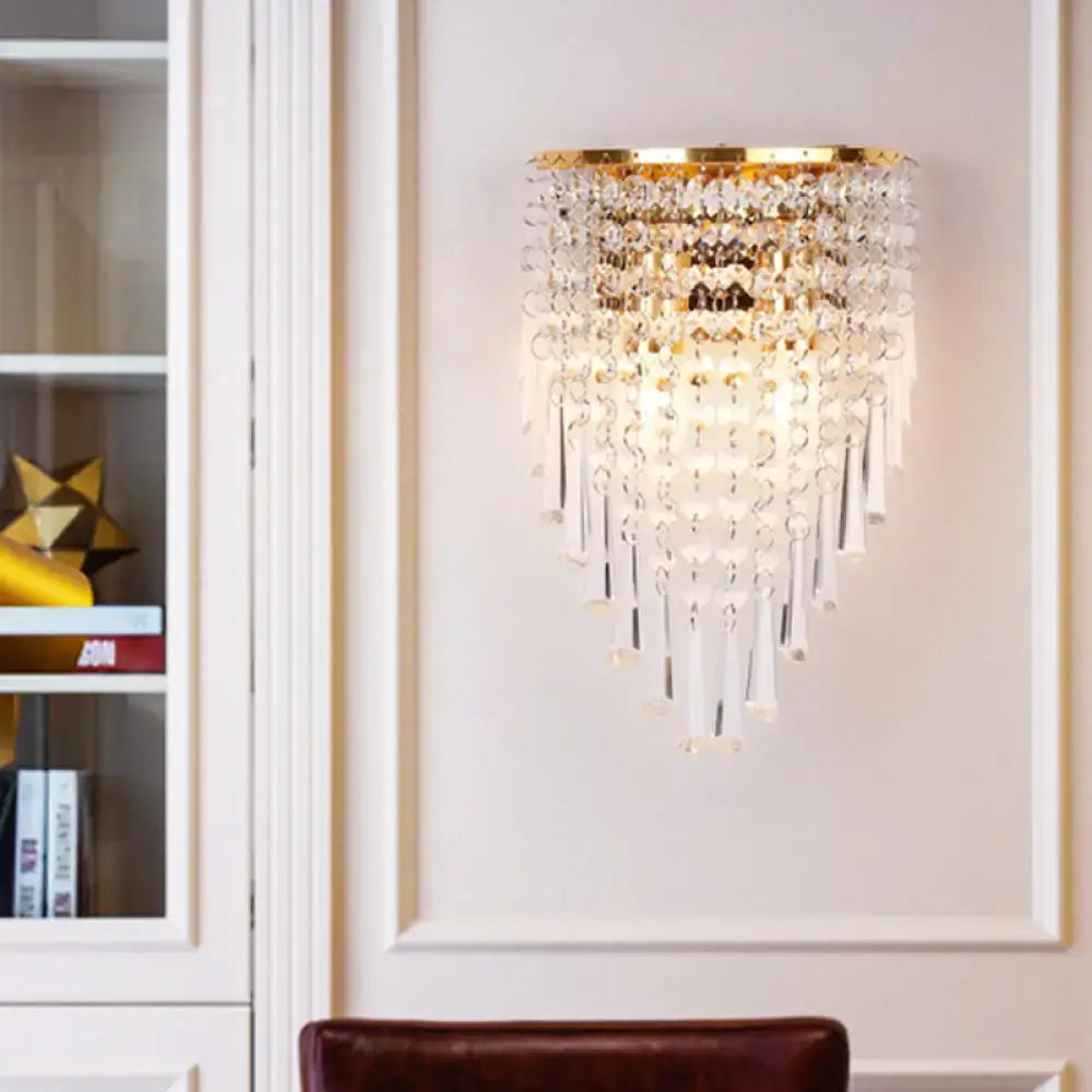 Modern gold finish clear crystal wall light bedroom sconce
