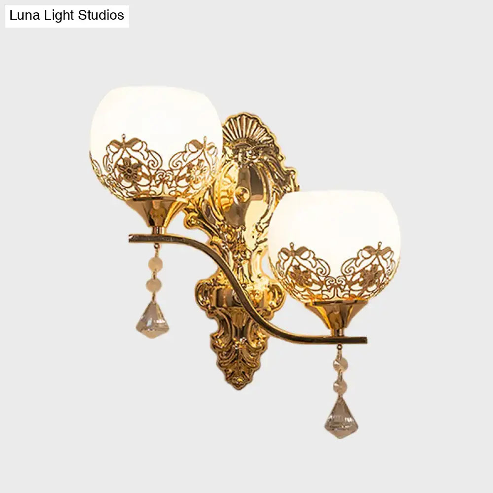 Modern gold finish dome wall sconce with crystals for living room